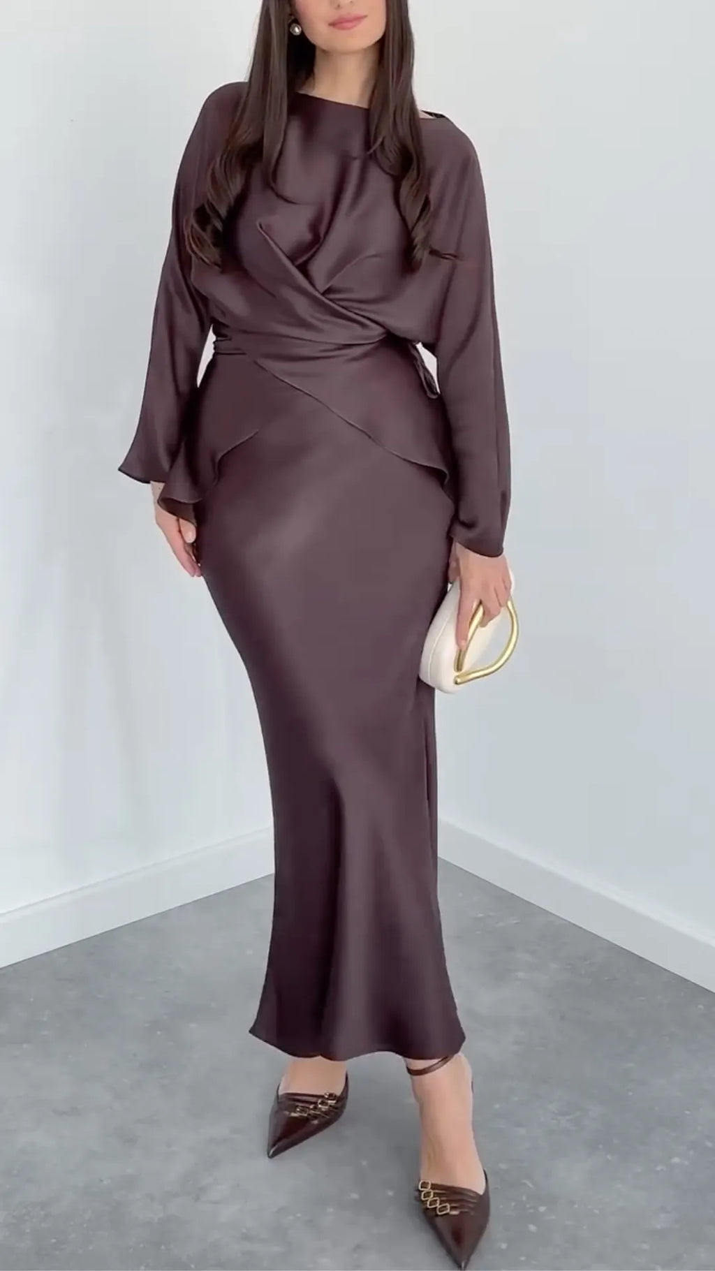 Draped Satin Top And Mermaid Skirt Two‑Piece Set