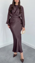 Draped Satin Top And Mermaid Skirt Two‑Piece Set