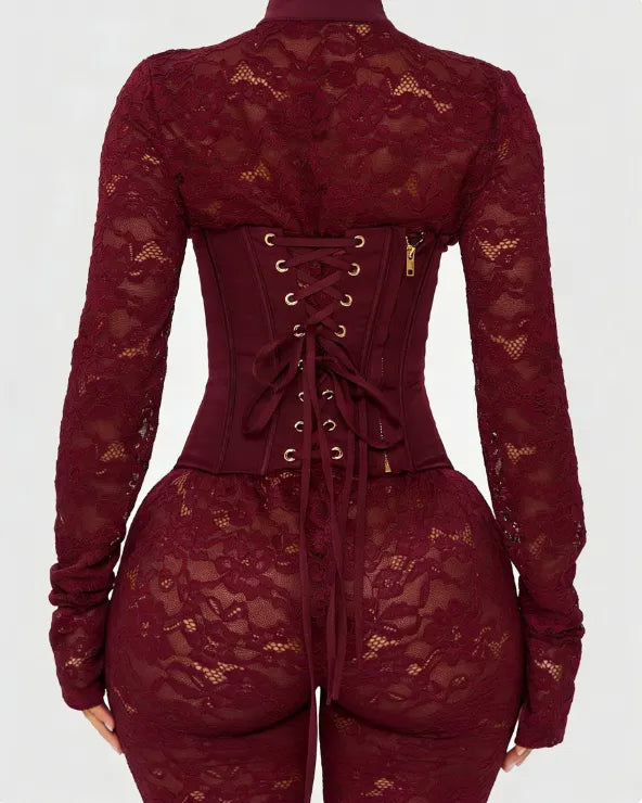 Lace Corset Long-sleeved Hourglass Jumpsuit