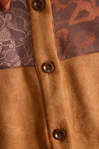 Western Retro Lace-Up Plaid Patchwork Caramel Faux Suede Maxi Dress