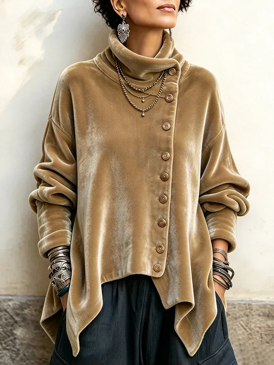 🤲LAST DAY SAVE 49% 🐆Leopard Velvet Asymmetrical Button Top – Cozy & Effortlessly Chic
