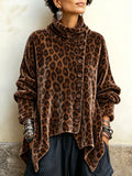 🤲LAST DAY SAVE 49% 🐆Leopard Velvet Asymmetrical Button Top – Cozy & Effortlessly Chic
