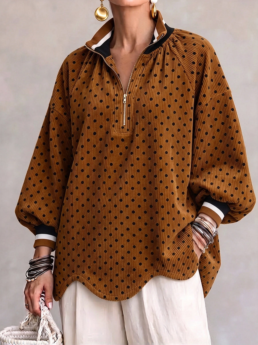 🤲LAST DAY SAVE 49% ⏰Chic Polka Dot Corduroy Zip-Up Pullover