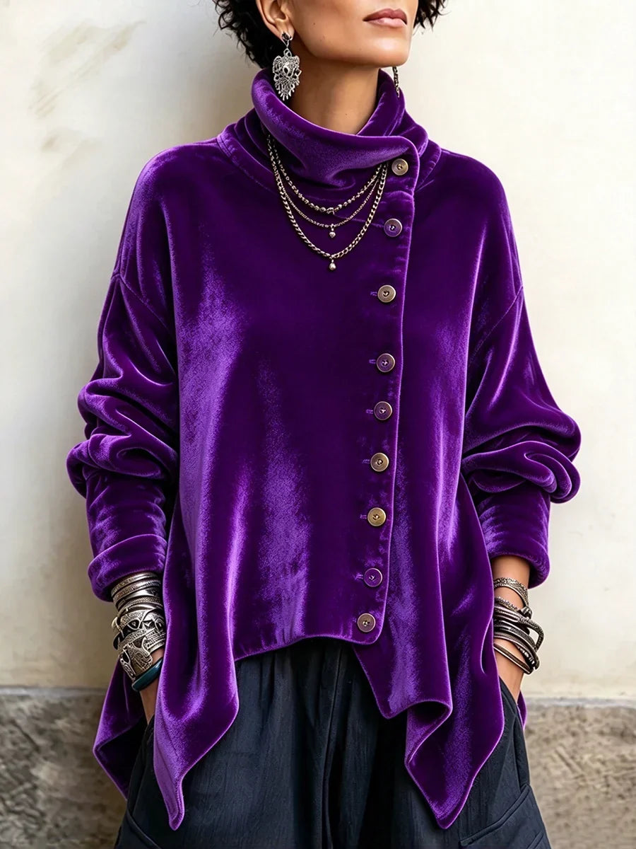 🤲LAST DAY SAVE 49% 🐆Leopard Velvet Asymmetrical Button Top – Cozy & Effortlessly Chic