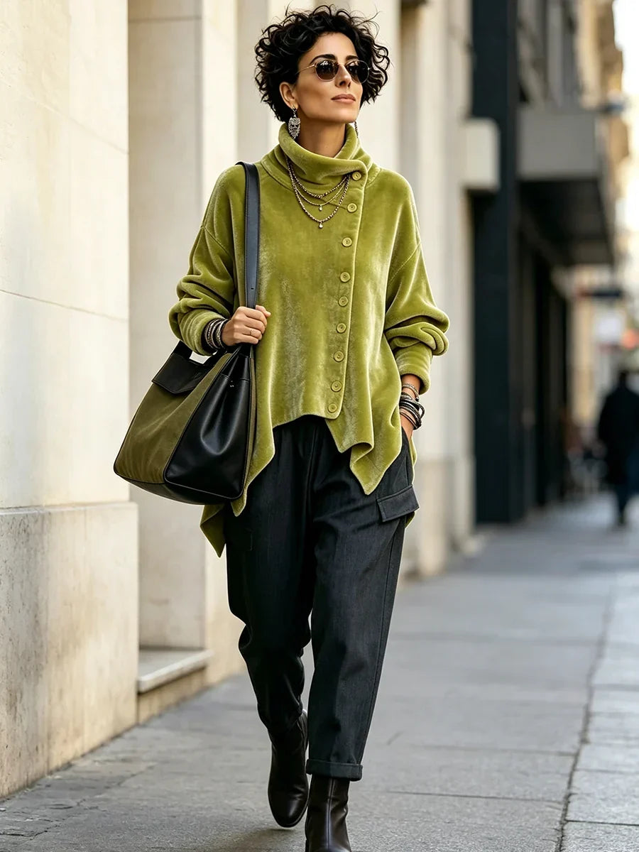 🤲LAST DAY SAVE 49% 🐆Leopard Velvet Asymmetrical Button Top – Cozy & Effortlessly Chic