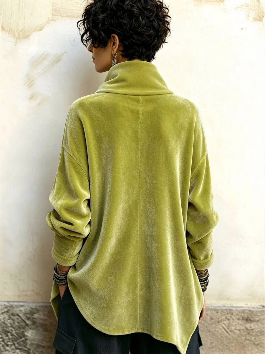🤲LAST DAY SAVE 49% 🐆Purple Velvet Floral Rose Top – Asymmetrical Button & Cowl Neck